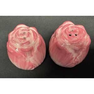 Pink Rose Ceramic Salt & Pepper Shaker Set 2" Tall Spring Summer